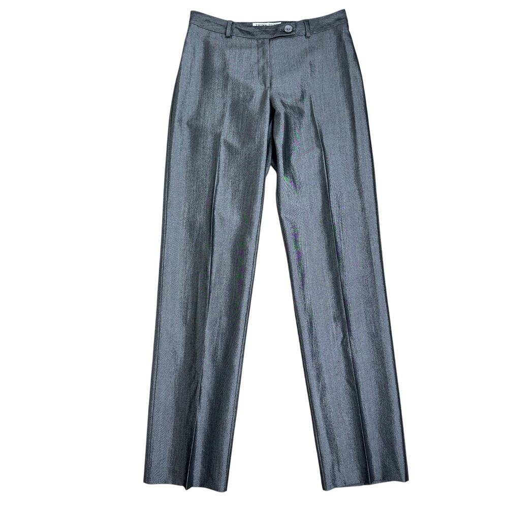 Trina Turk California Chic Pants | Metallic Gray | Size 4 | Mid Rise Straight